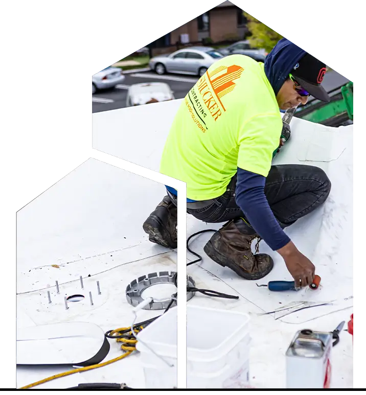 Team member from J. Smucker contracting on a roof